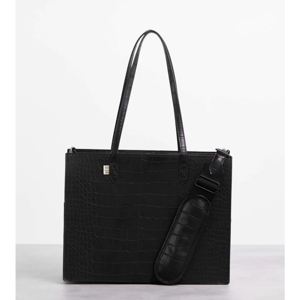 Beis The Work Tote in Black Croc